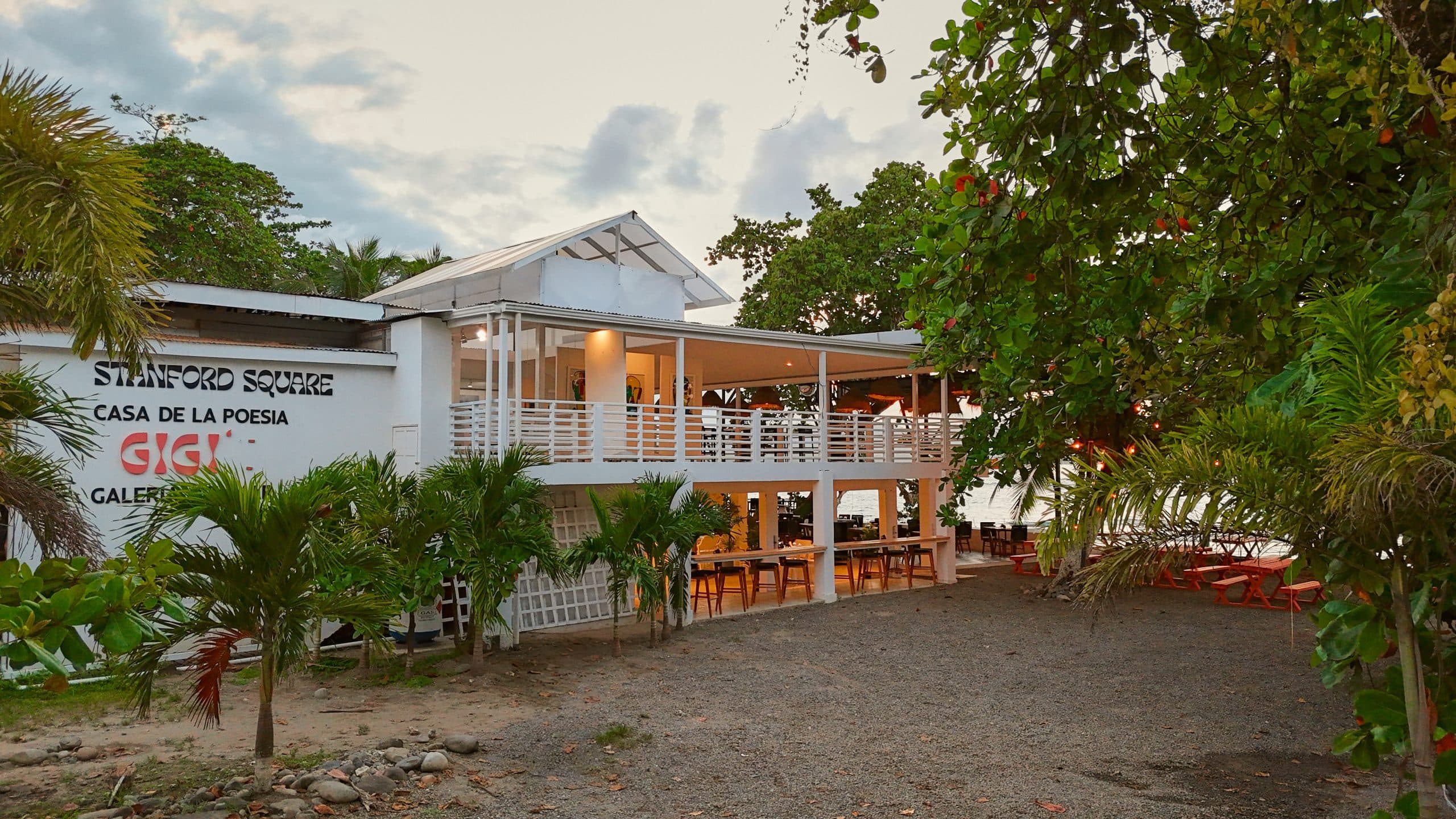 Aerial view of GigiO on the oceanfront of Puerto Viejo